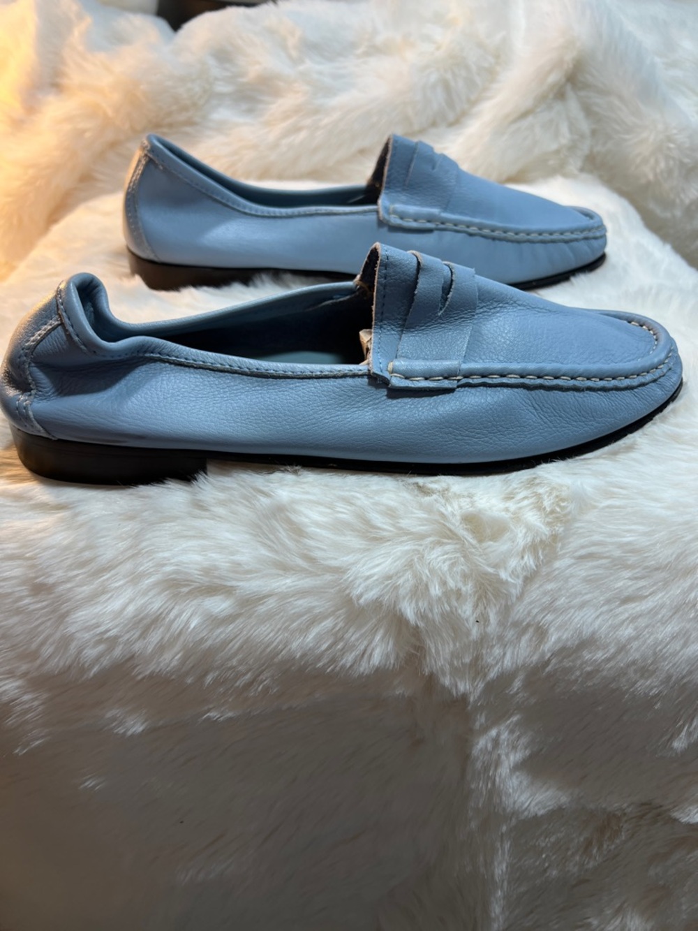 Italian Leather Penny Loafers in Light Blue - Picture 5 of 11